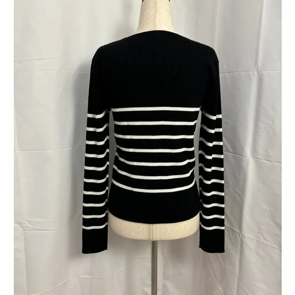NWOT Tahari Black and White Strip Sweetheart Neck Sweater - Picture 2 of 6